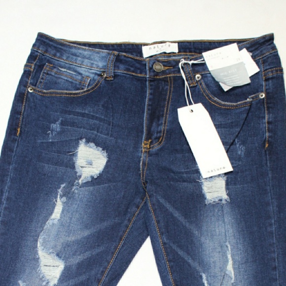 Nature by KanCan Mid Rise Dark Destroyed Jean - Picture 2 of 4